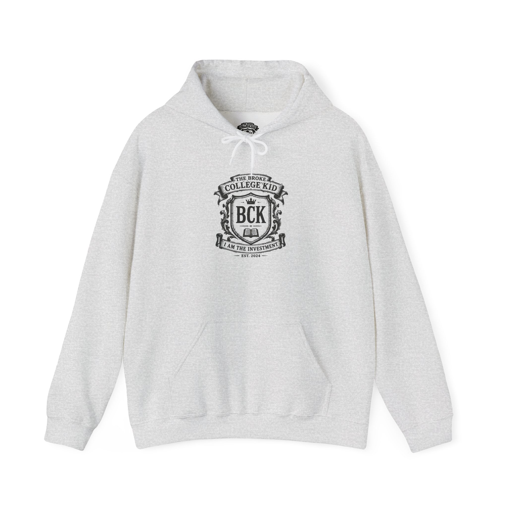 The Broke College Kid Crest — BCK Vintage Collegiate Emblem Hoodie