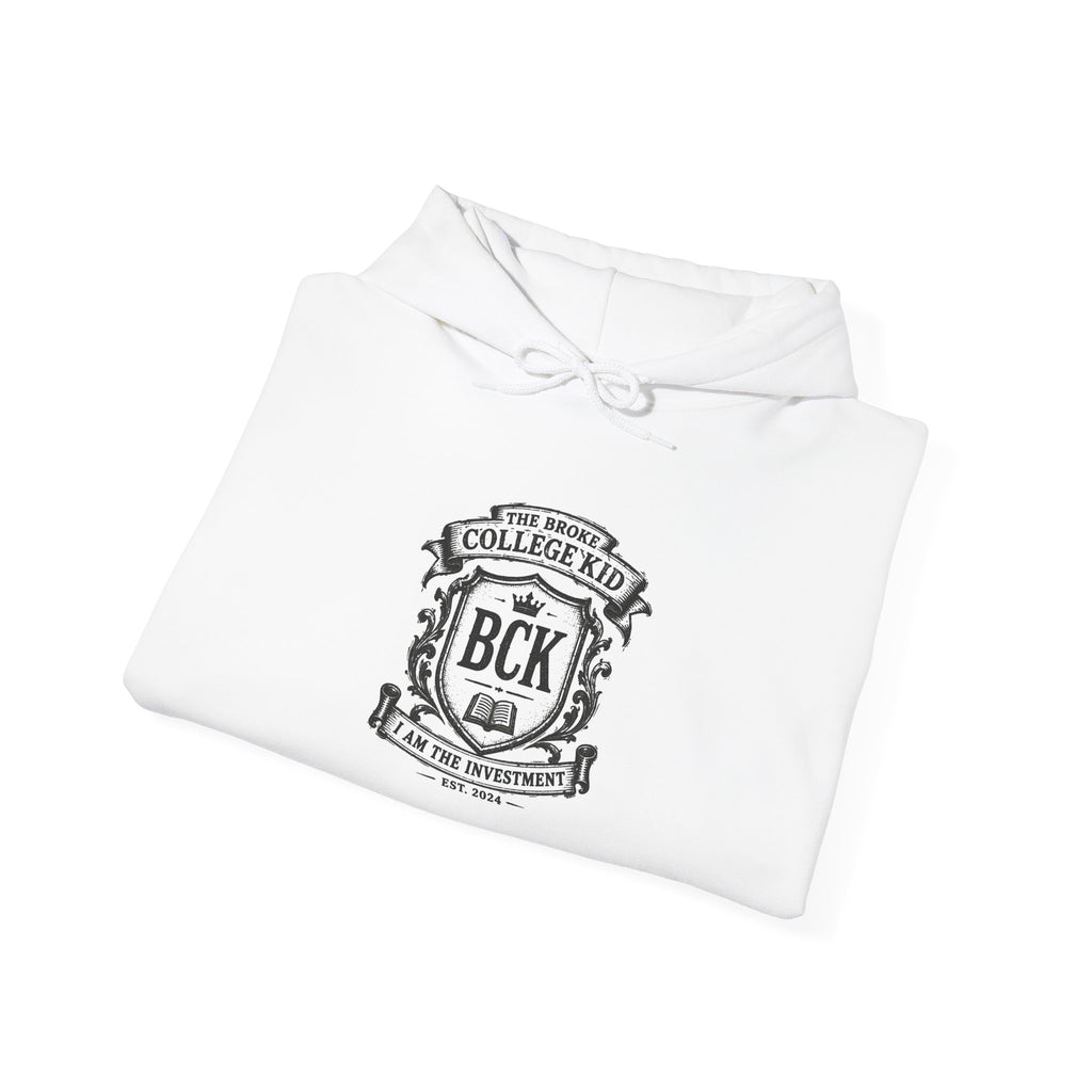 The Broke College Kid Crest — BCK Vintage Collegiate Emblem Hoodie