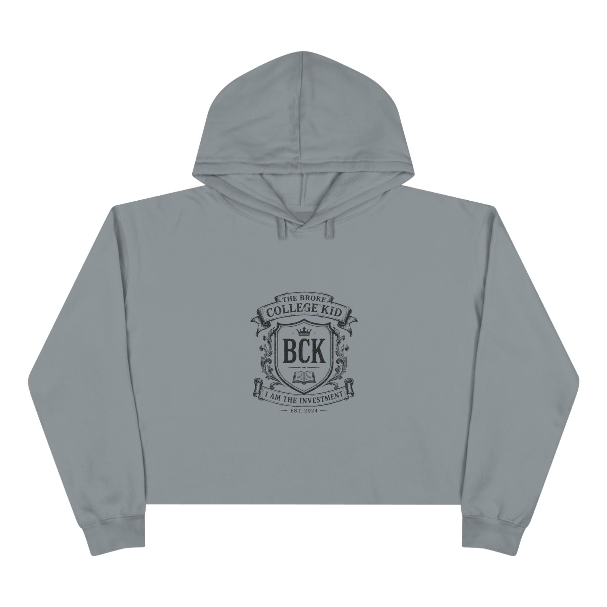 Broke College Kid Crest Crop Hoodie — BCK Vintage Logo