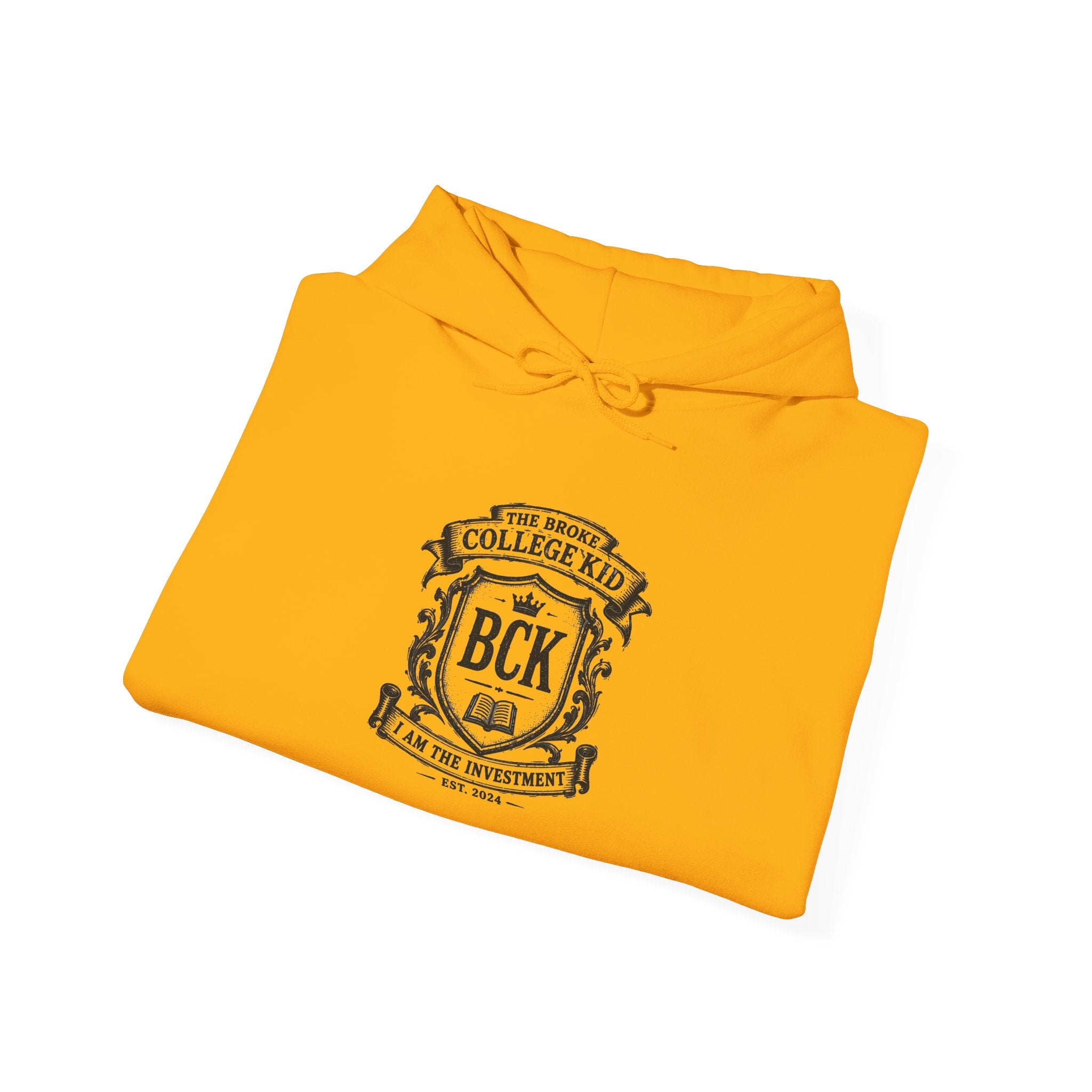 The Broke College Kid Crest — BCK Vintage Collegiate Emblem Hoodie
