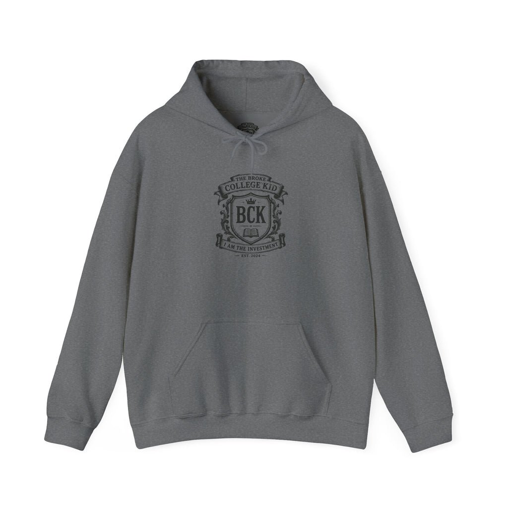 The Broke College Kid Crest — BCK Vintage Collegiate Emblem Hoodie