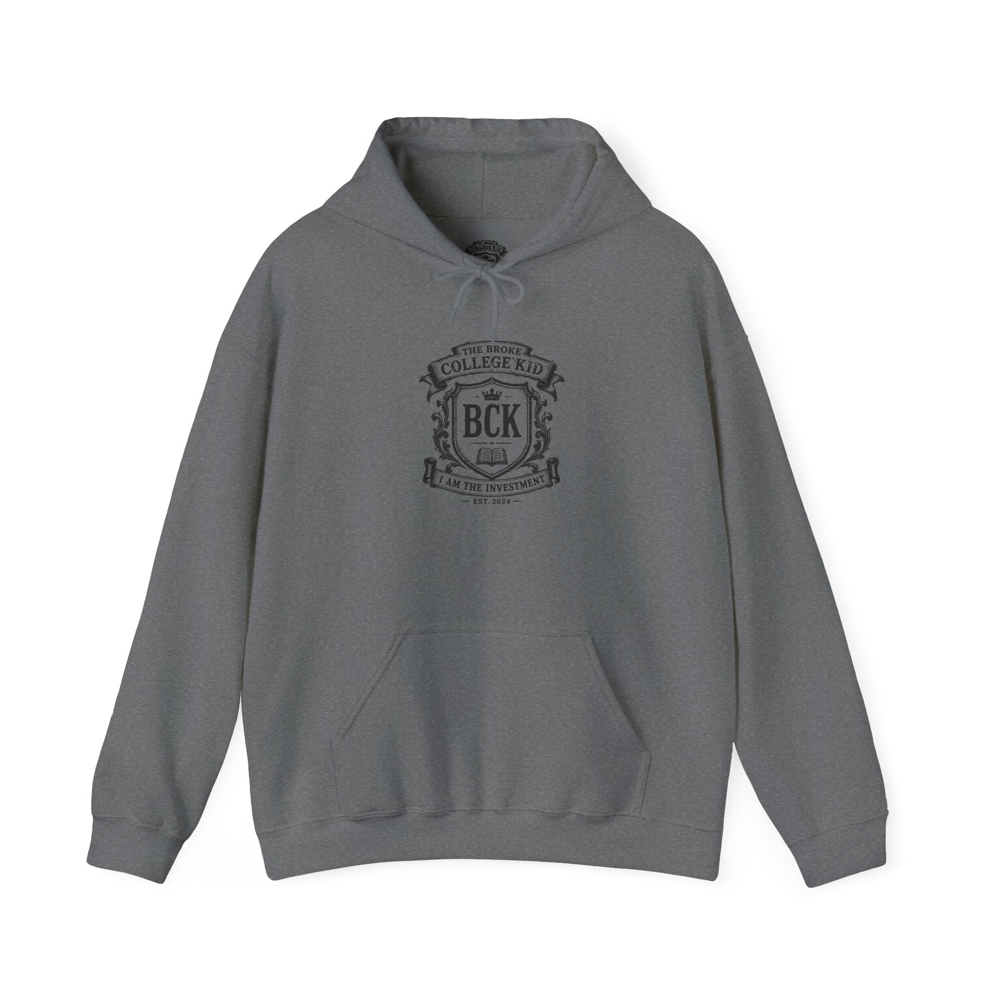 The Broke College Kid Crest — BCK Vintage Collegiate Emblem Hoodie