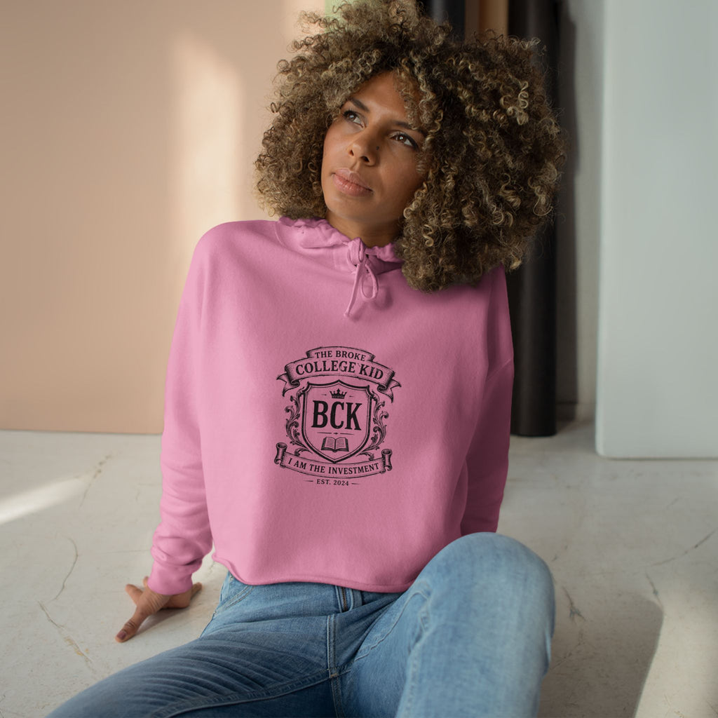 Broke College Kid Crest Crop Hoodie — BCK Vintage Logo