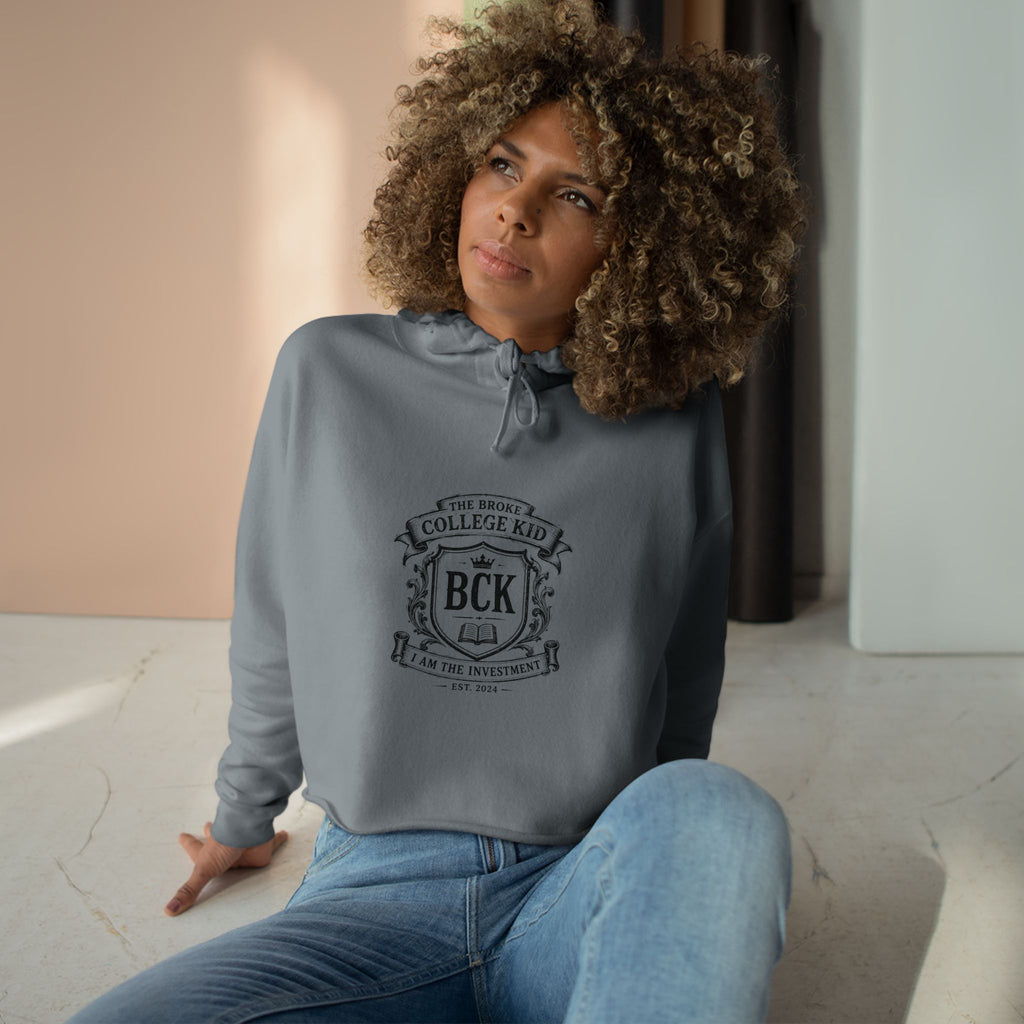 Broke College Kid Crest Crop Hoodie — BCK Vintage Logo