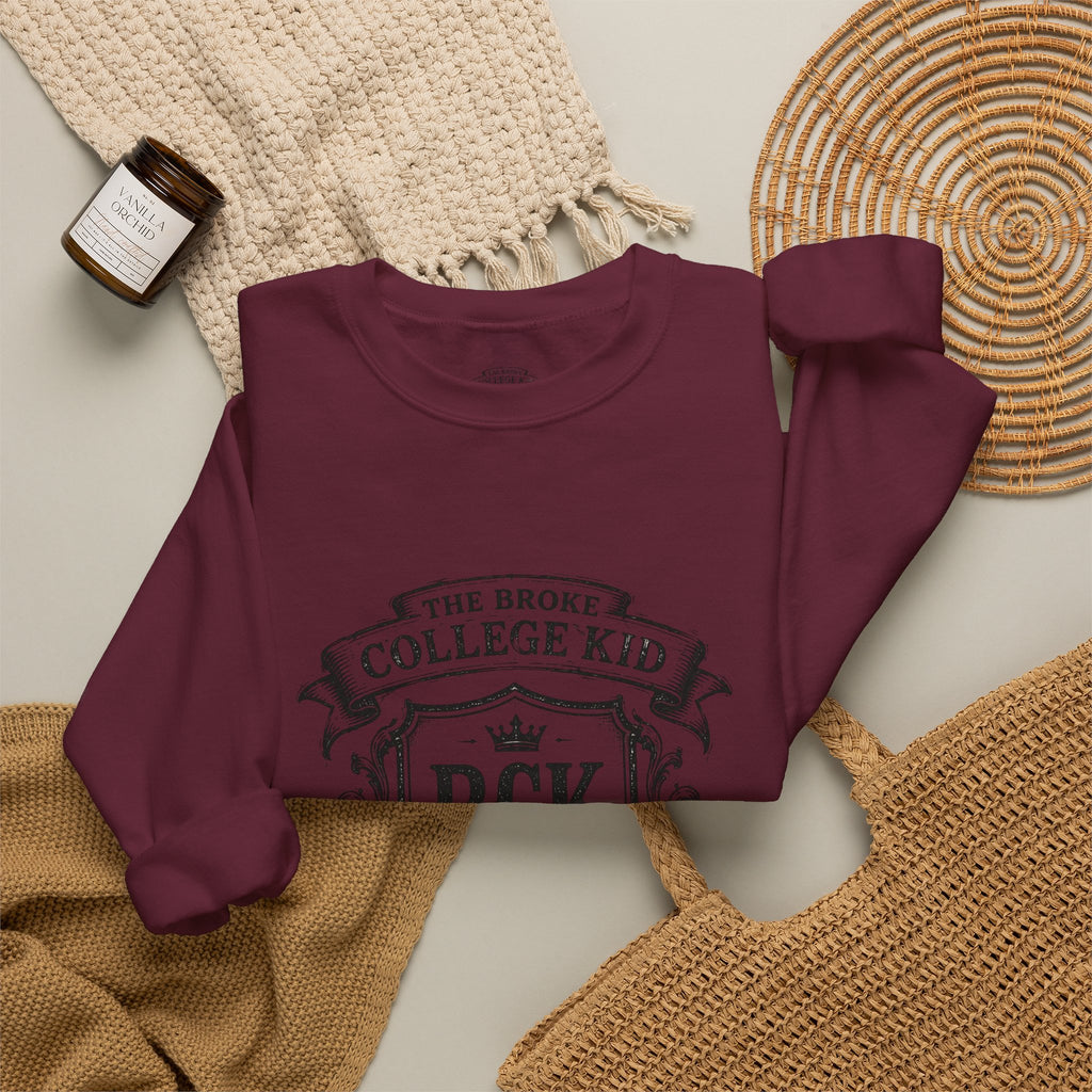 The Broke College Kid Crewneck Sweatshirt — BCK Crest College Hoodie Style