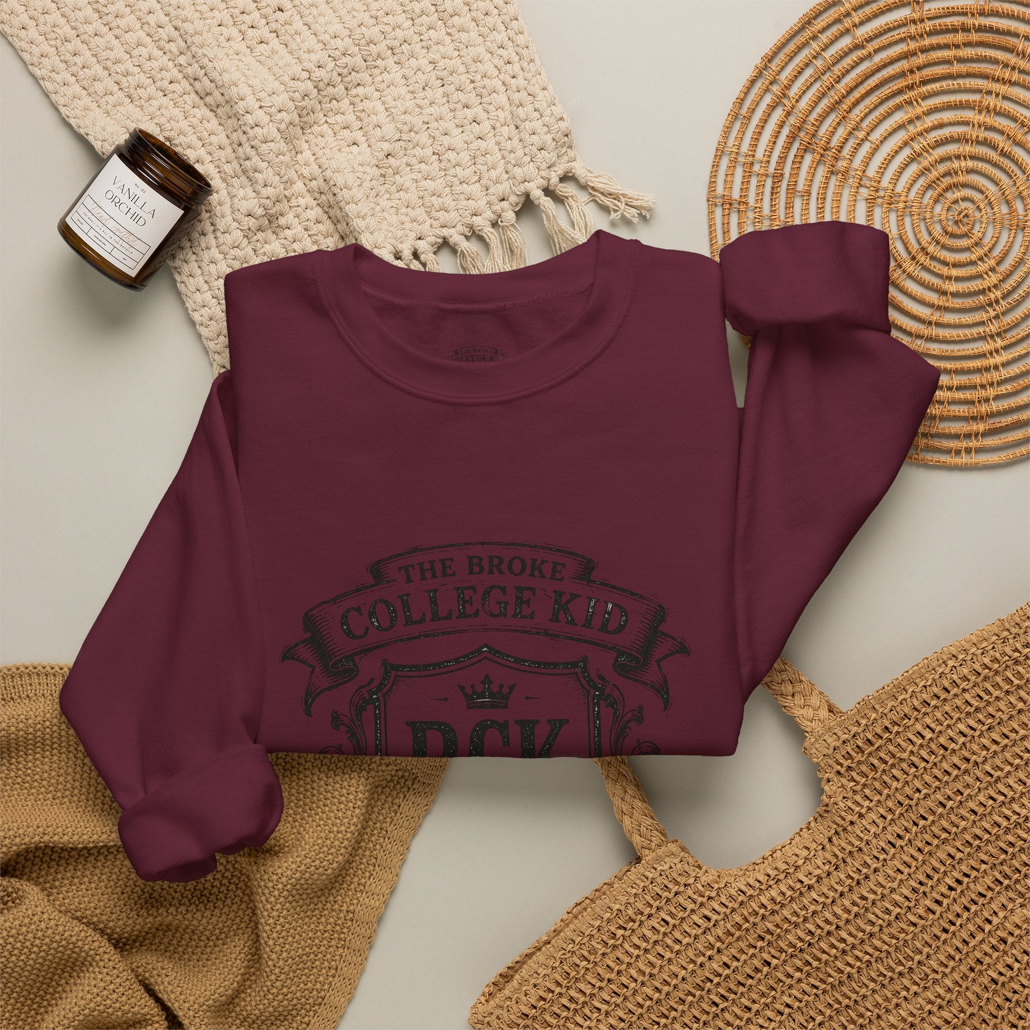 The Broke College Kid Crewneck Sweatshirt — BCK Crest College Hoodie Style