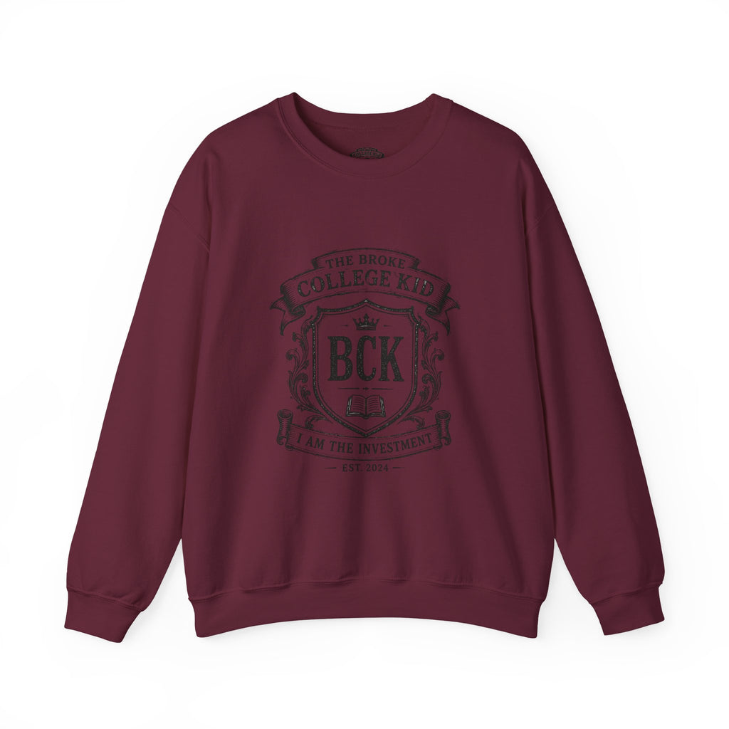 The Broke College Kid Crewneck Sweatshirt — BCK Crest College Hoodie Style