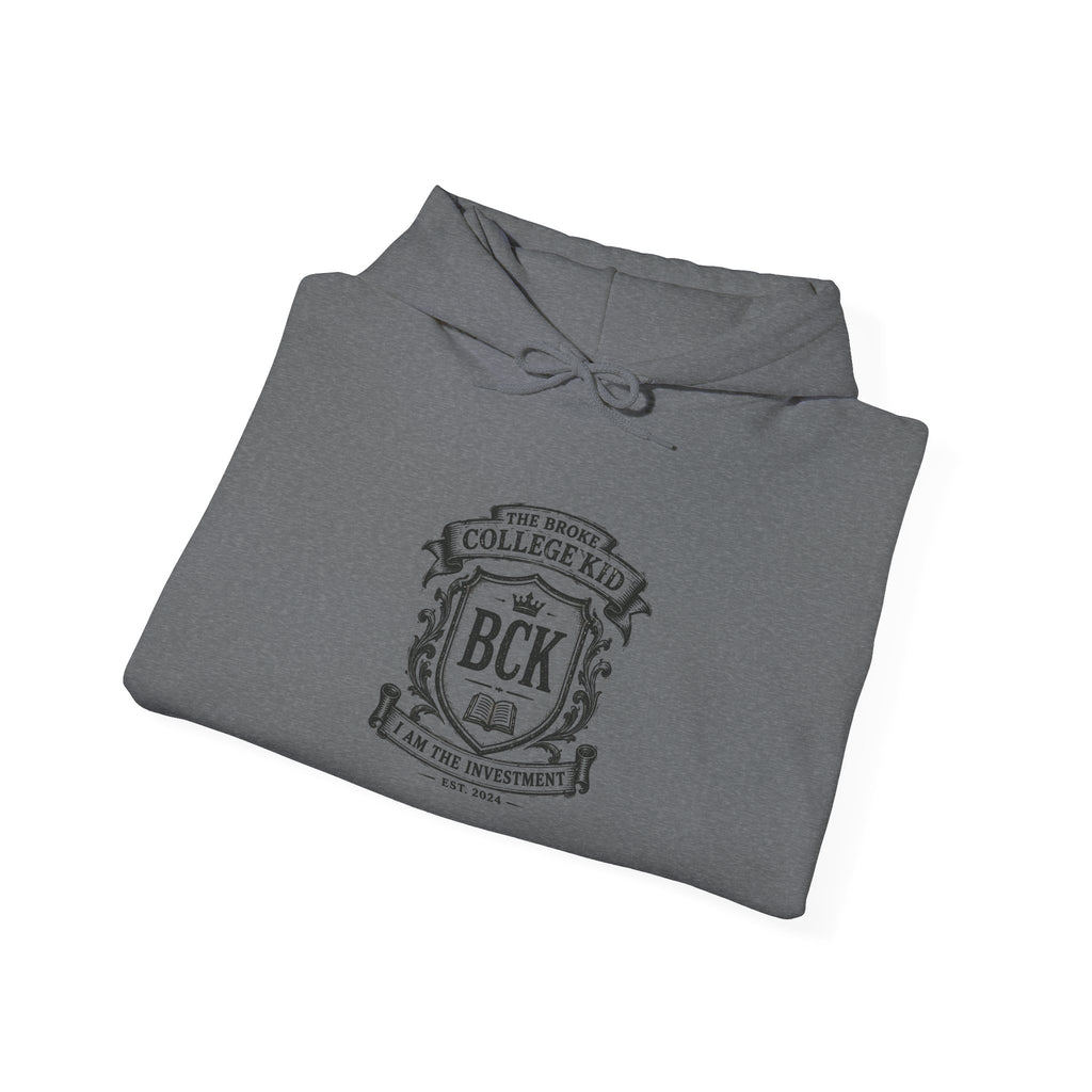 The Broke College Kid Crest — BCK Vintage Collegiate Emblem Hoodie