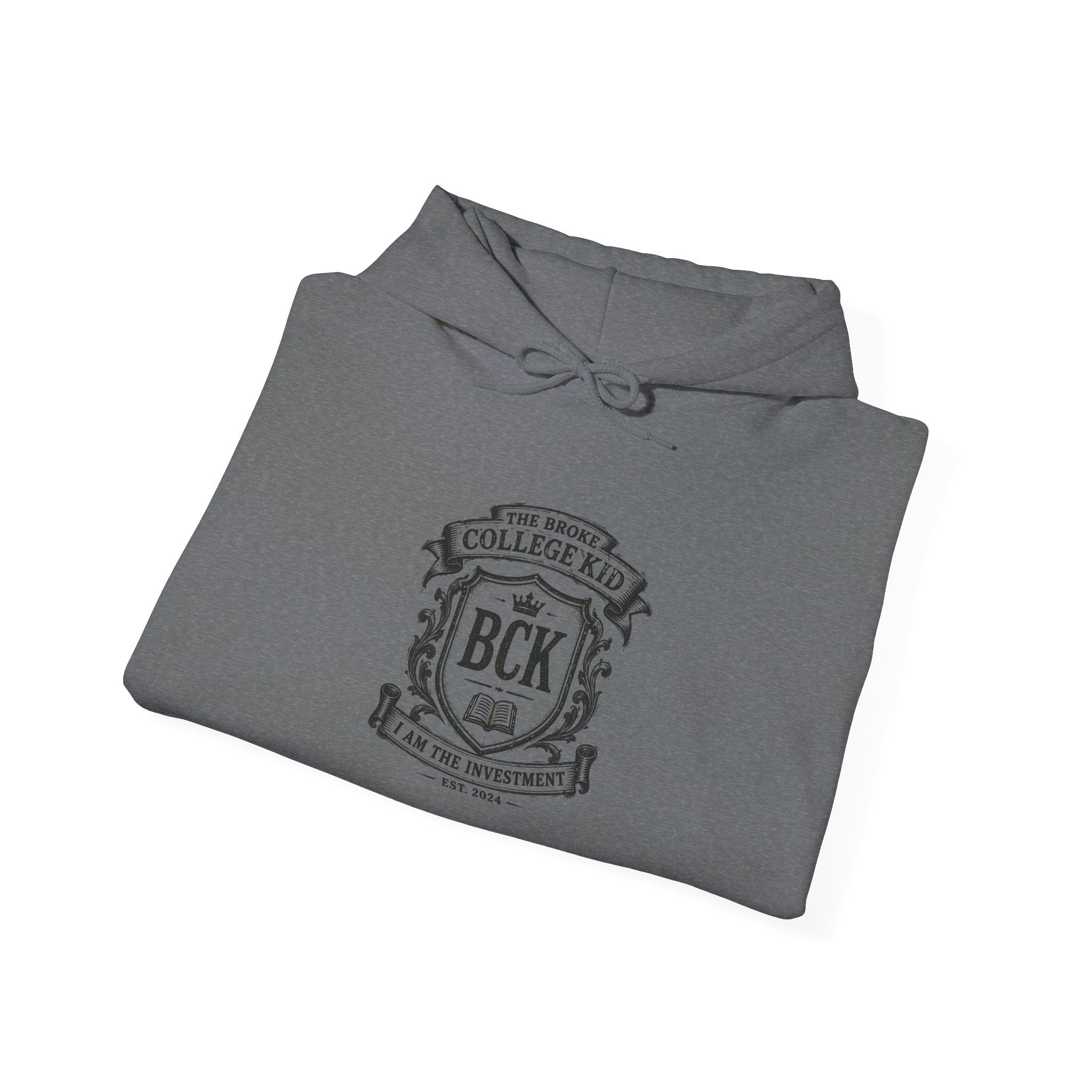 The Broke College Kid Crest — BCK Vintage Collegiate Emblem Hoodie