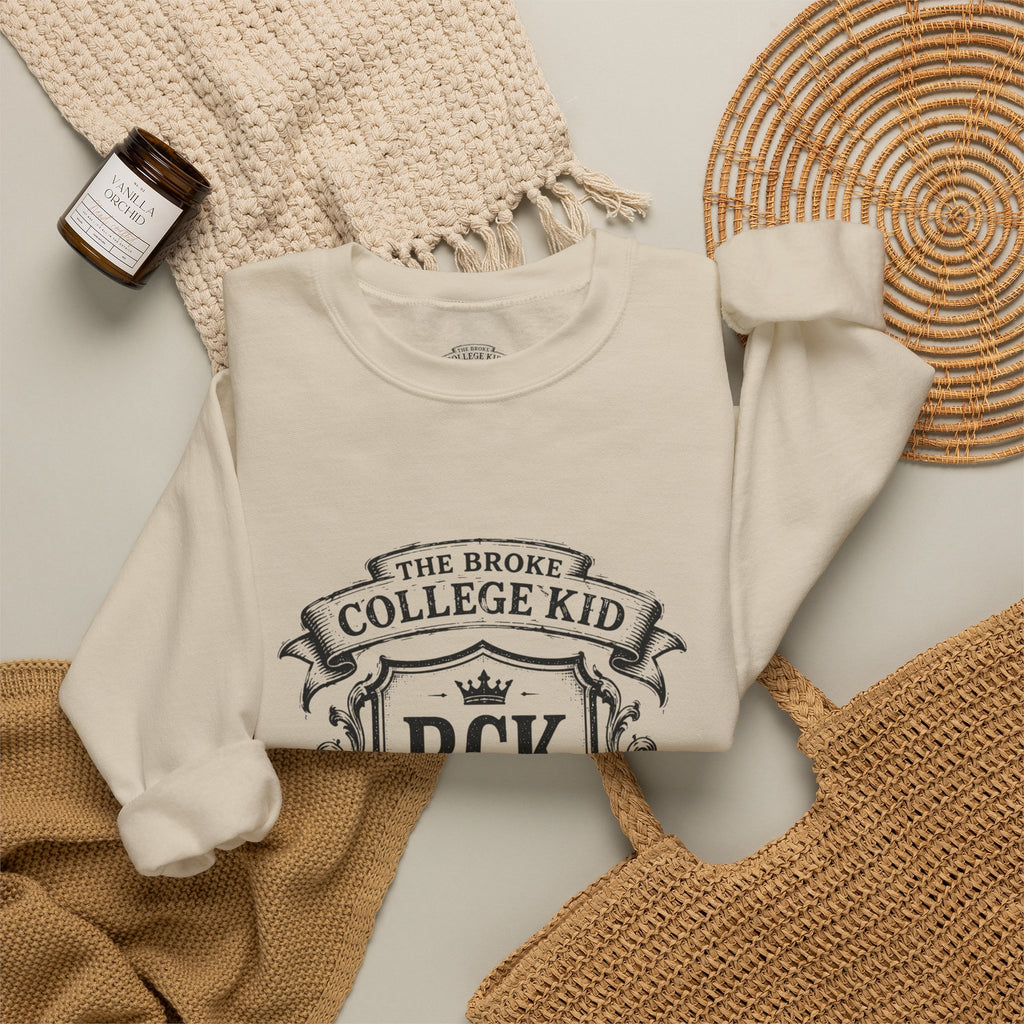 The Broke College Kid Crewneck Sweatshirt — BCK Crest College Hoodie Style