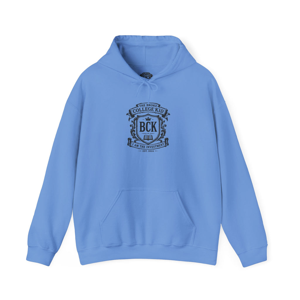 The Broke College Kid Crest — BCK Vintage Collegiate Emblem Hoodie