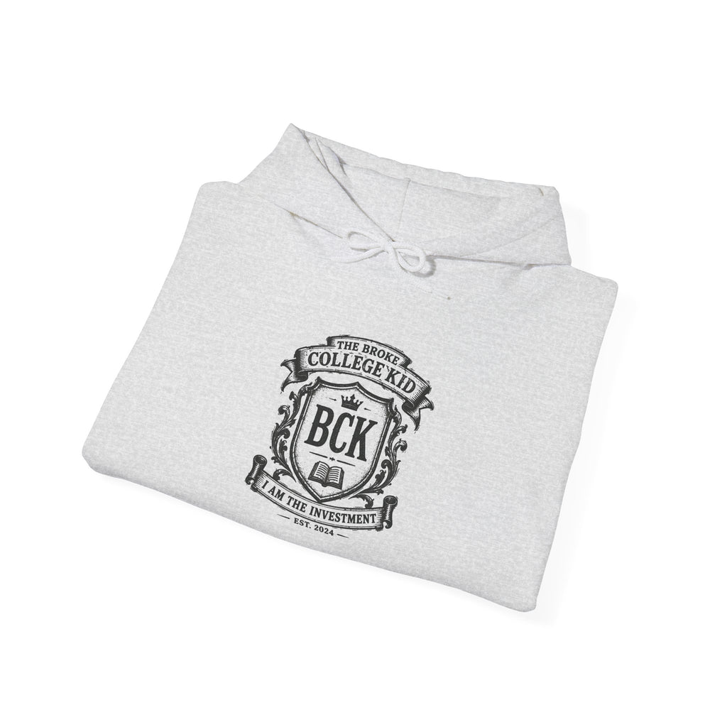 The Broke College Kid Crest — BCK Vintage Collegiate Emblem Hoodie