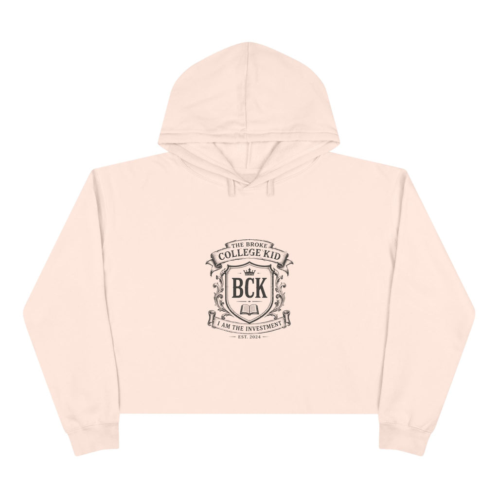 Broke College Kid Crest Crop Hoodie — BCK Vintage Logo