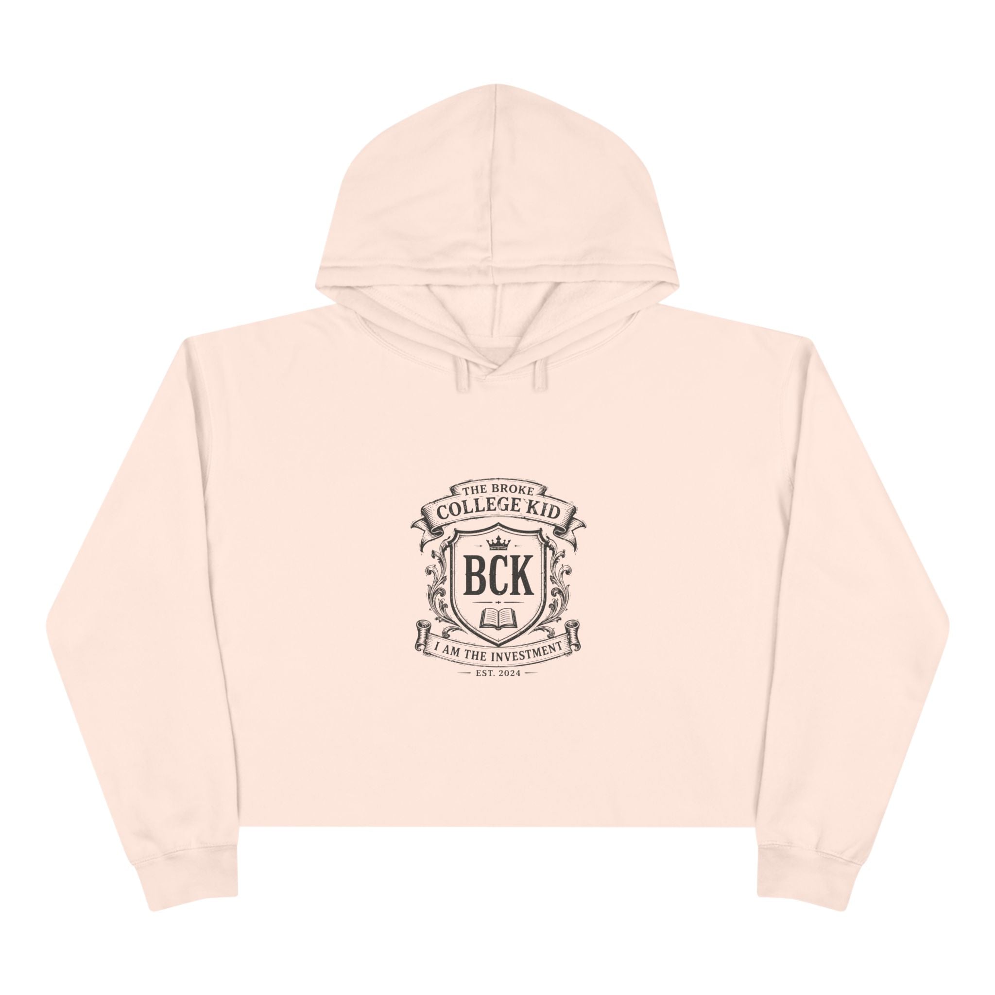 Broke College Kid Crest Crop Hoodie — BCK Vintage Logo