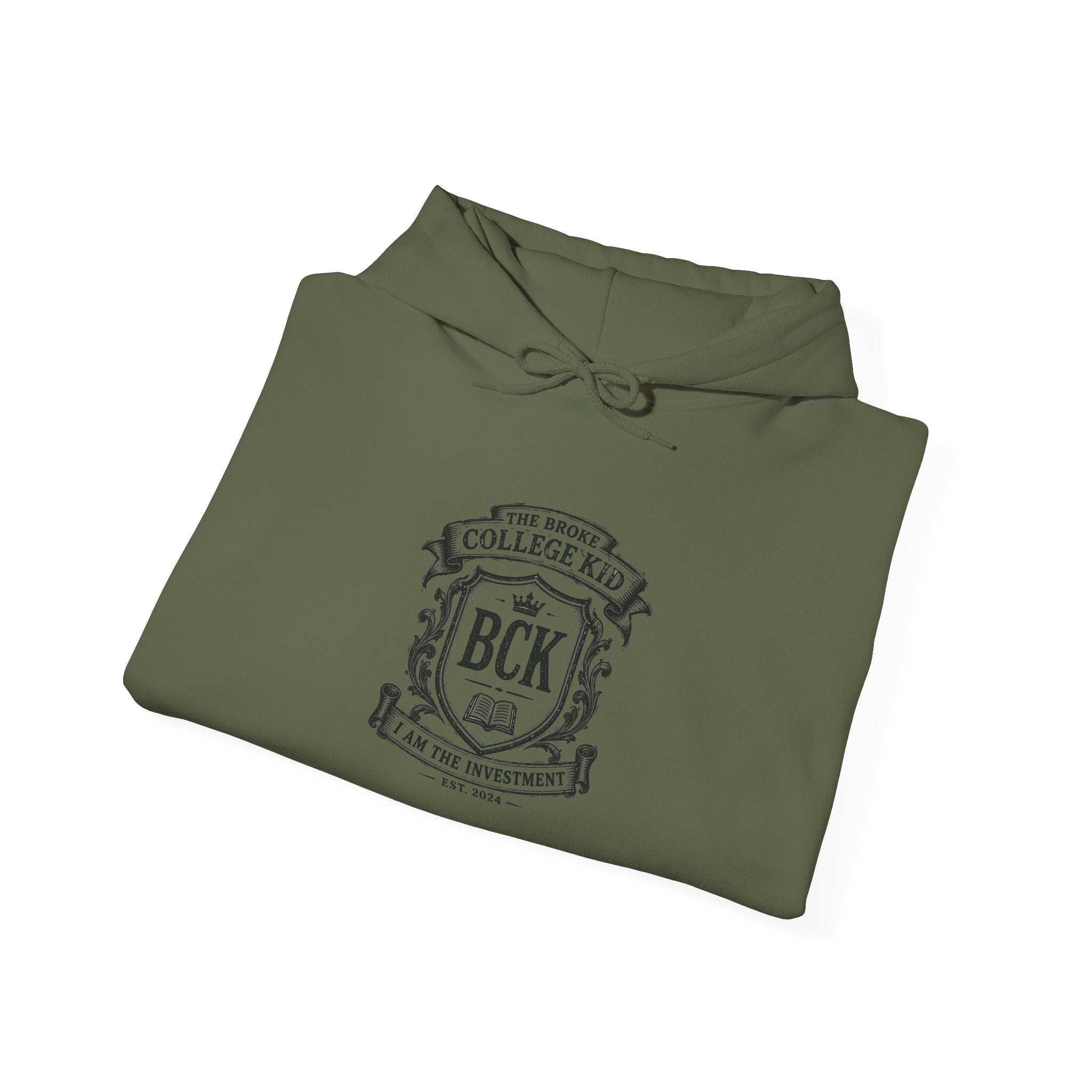 The Broke College Kid Crest — BCK Vintage Collegiate Emblem Hoodie