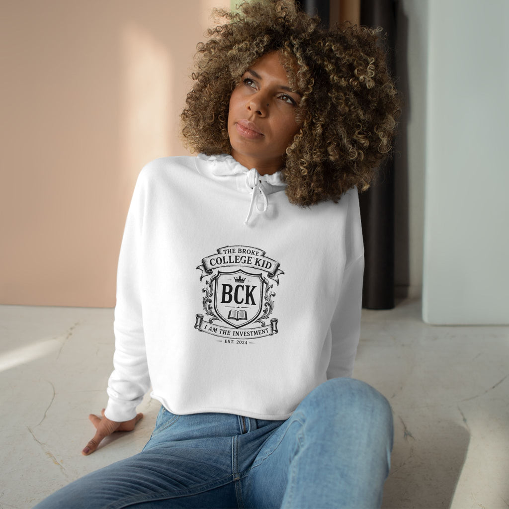Broke College Kid Crest Crop Hoodie — BCK Vintage Logo
