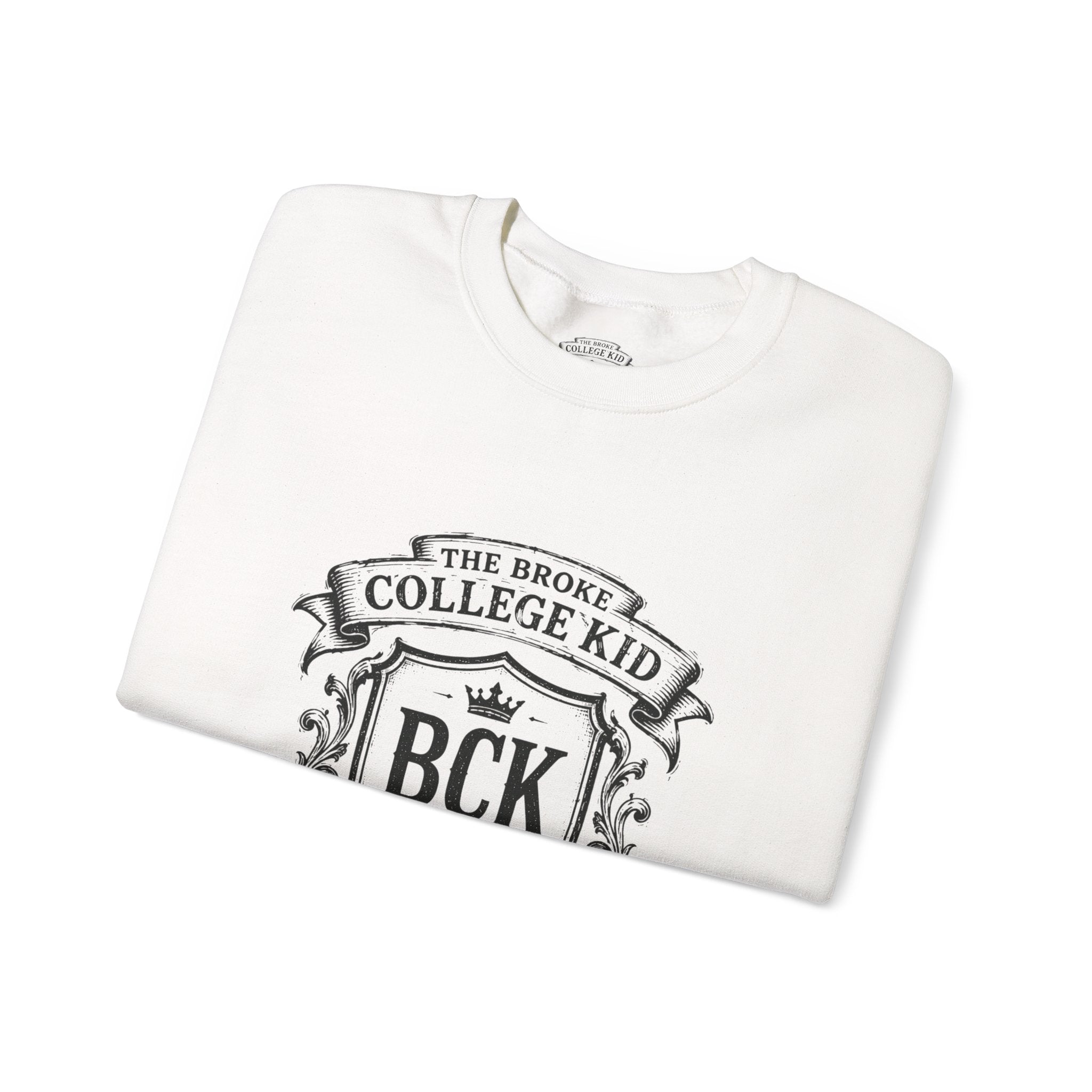 The Broke College Kid Crewneck Sweatshirt — BCK Crest College Hoodie Style