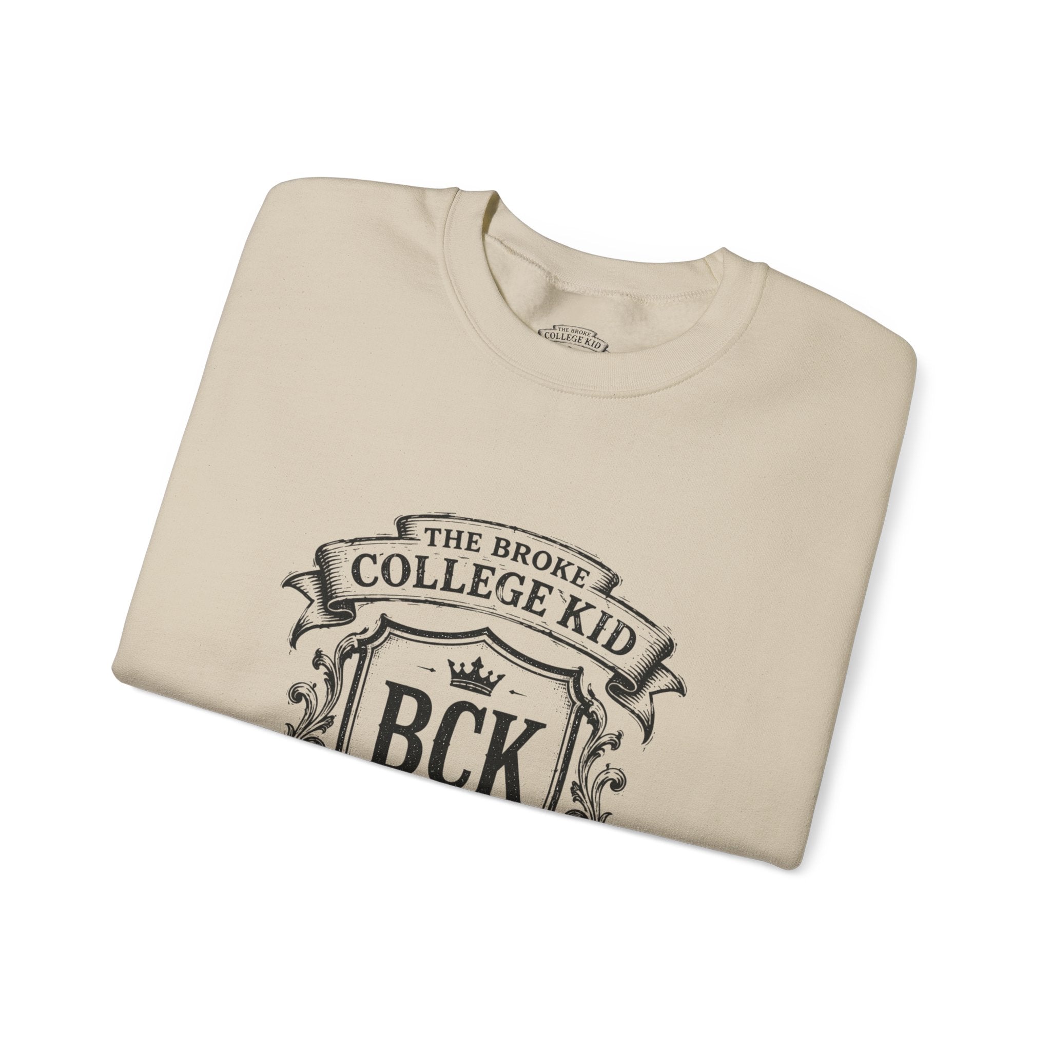 The Broke College Kid Crewneck Sweatshirt — BCK Crest College Hoodie Style