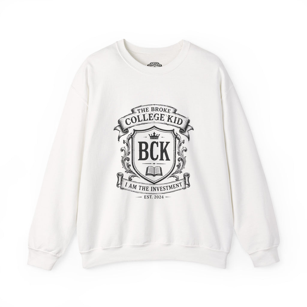 The Broke College Kid Crewneck Sweatshirt — BCK Crest College Hoodie Style