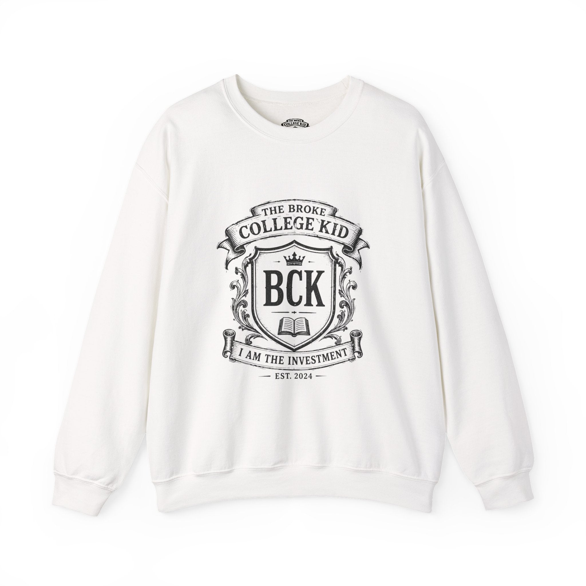 The Broke College Kid Crewneck Sweatshirt — BCK Crest College Hoodie Style