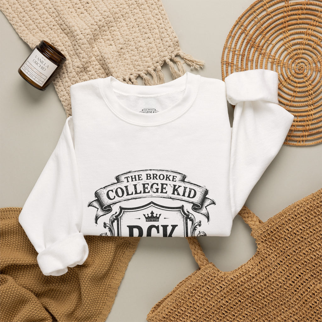 The Broke College Kid Crewneck Sweatshirt — BCK Crest College Hoodie Style