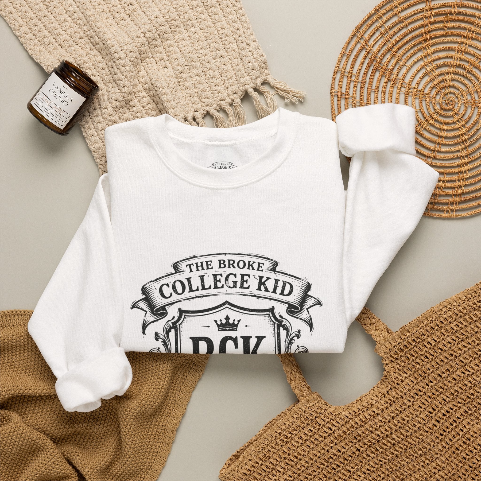 The Broke College Kid Crewneck Sweatshirt — BCK Crest College Hoodie Style