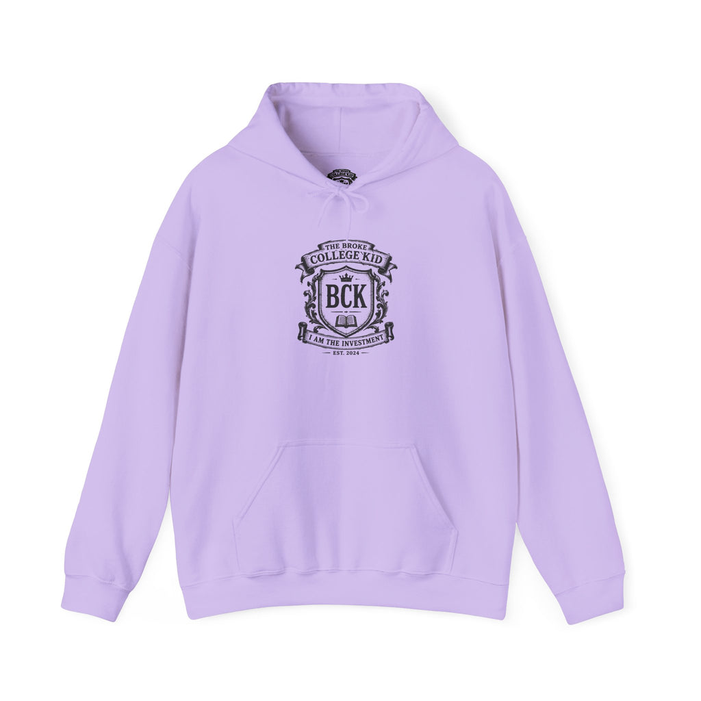 The Broke College Kid Crest — BCK Vintage Collegiate Emblem Hoodie