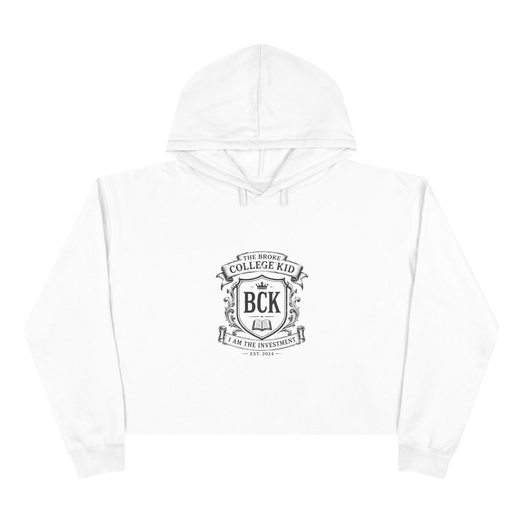Broke College Kid Crest Crop Hoodie — BCK Vintage Logo