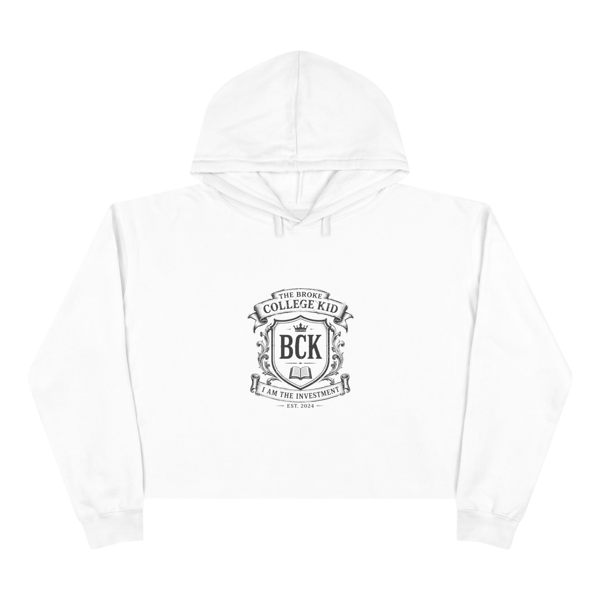Broke College Kid Crest Crop Hoodie — BCK Vintage Logo