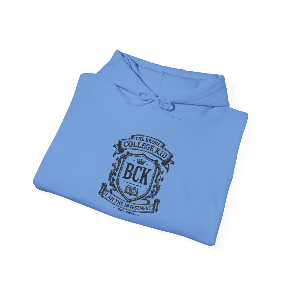 The Broke College Kid Crest — BCK Vintage Collegiate Emblem Hoodie