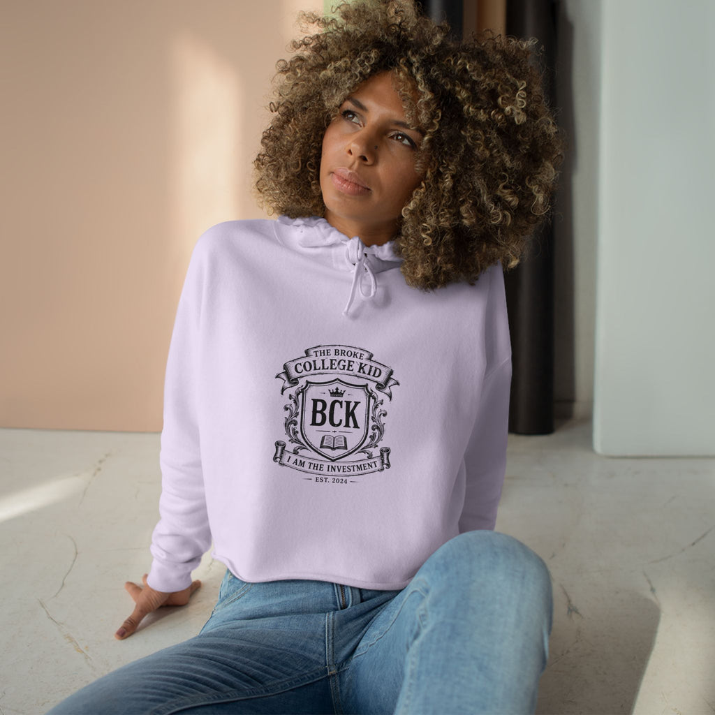 Broke College Kid Crest Crop Hoodie — BCK Vintage Logo