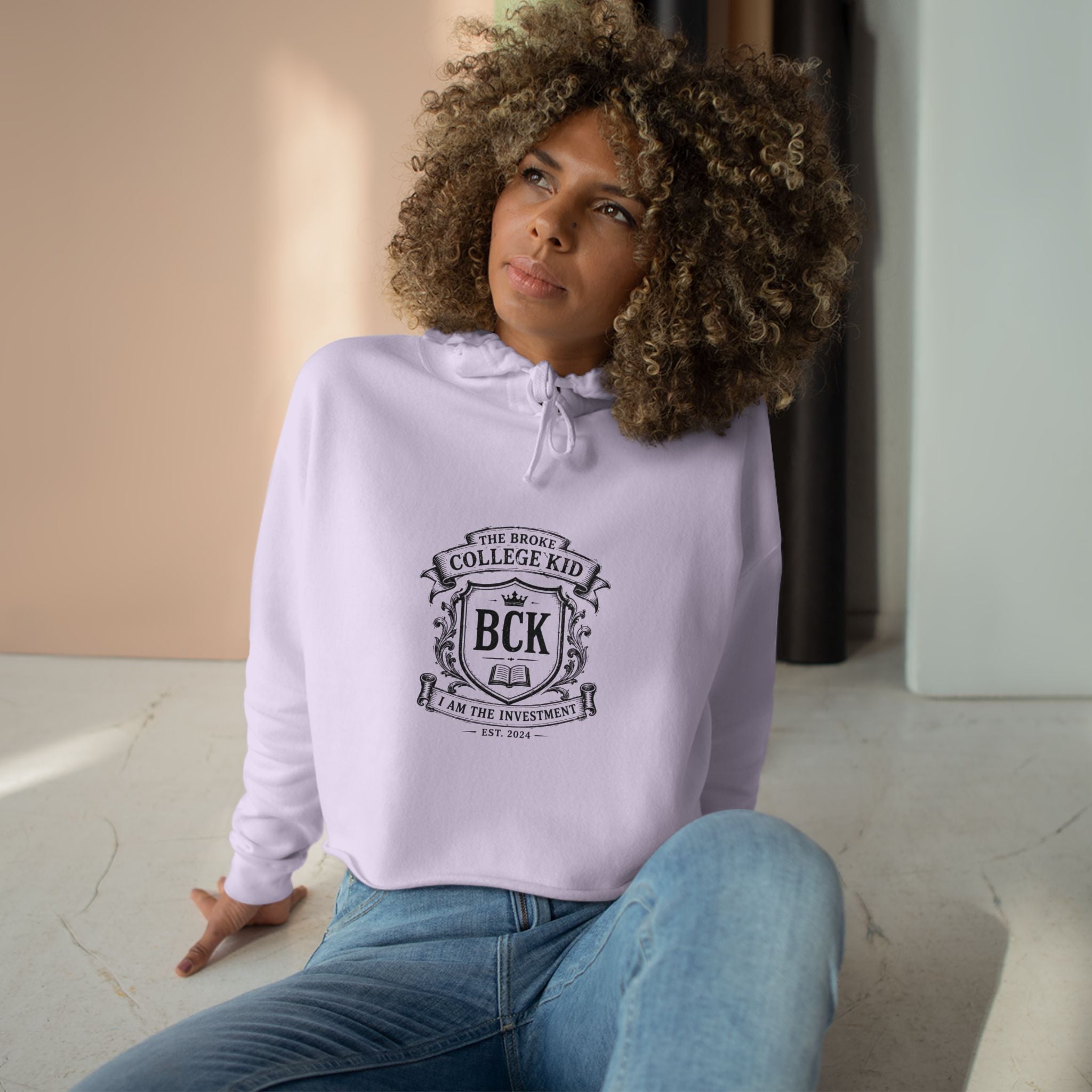 Broke College Kid Crest Crop Hoodie — BCK Vintage Logo