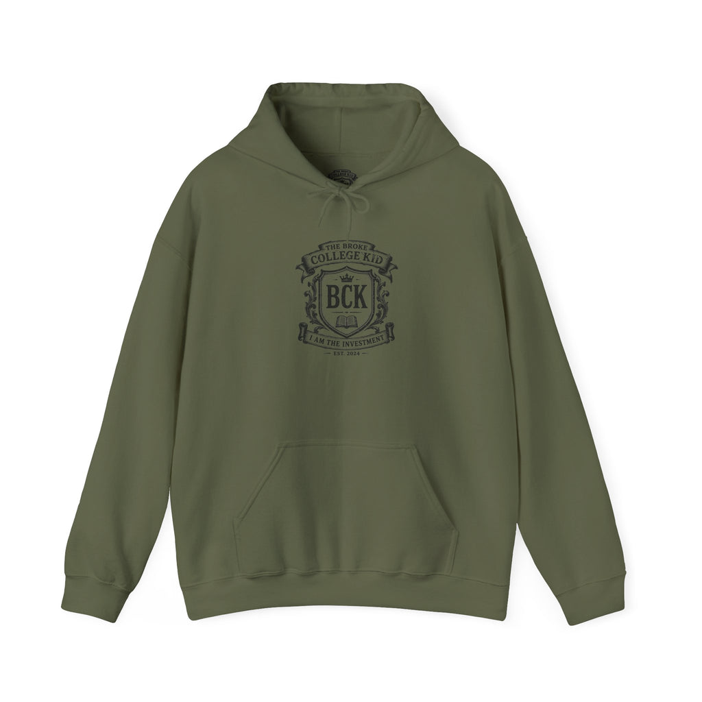 The Broke College Kid Crest — BCK Vintage Collegiate Emblem Hoodie