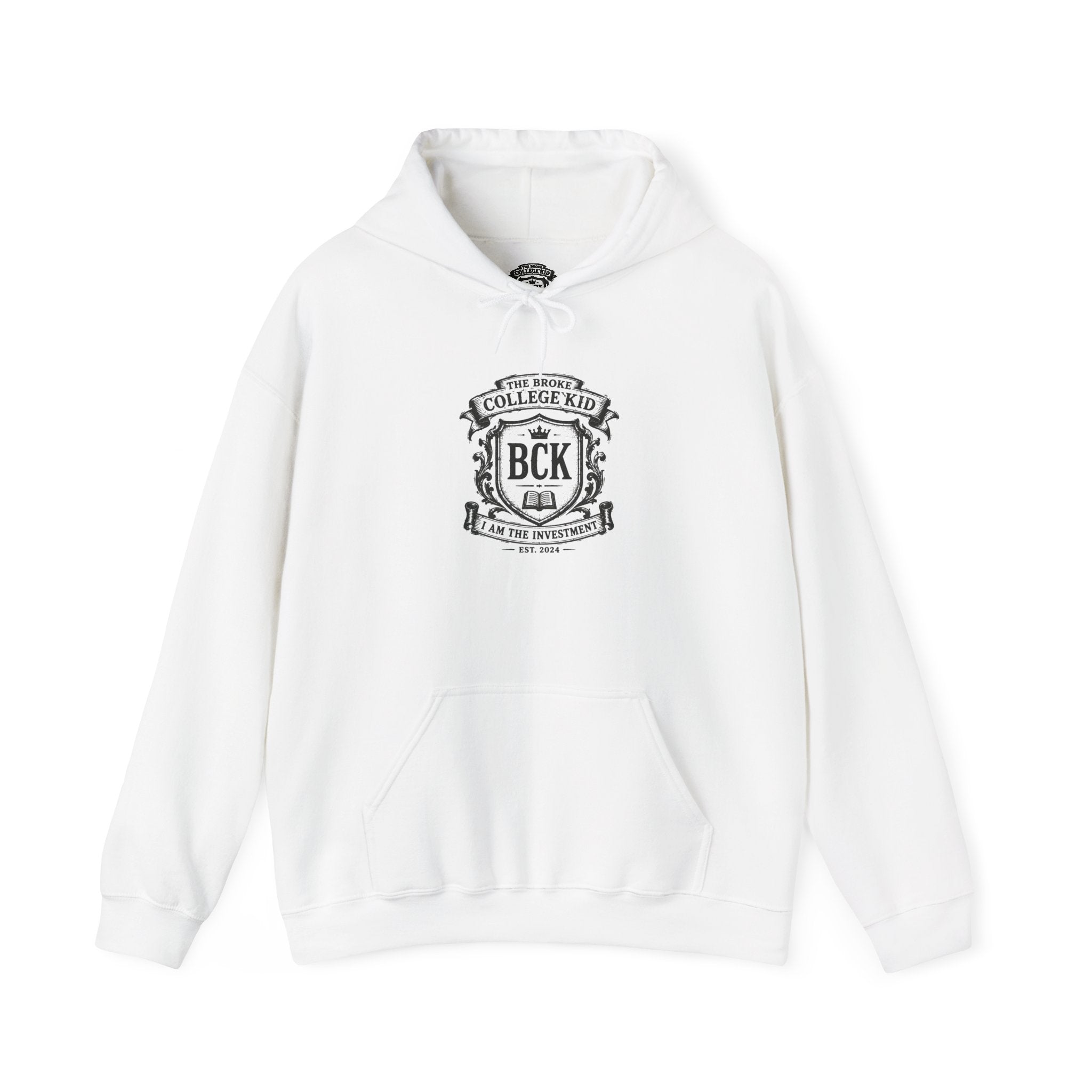 The Broke College Kid Crest — BCK Vintage Collegiate Emblem Hoodie